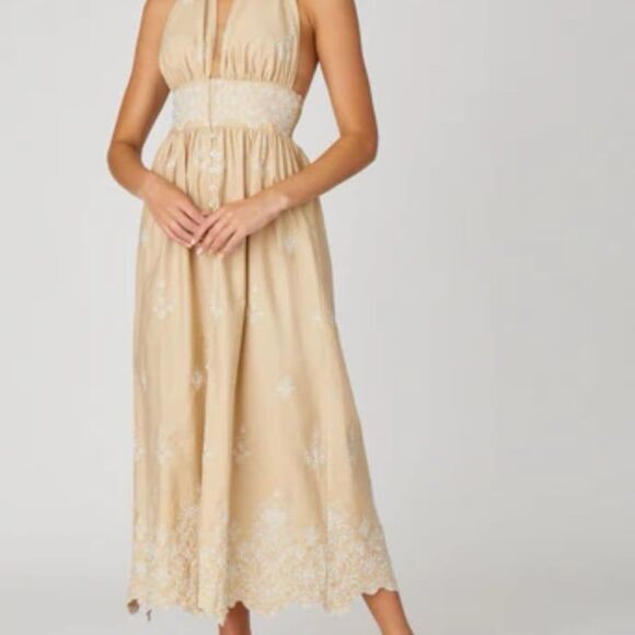 Simplee eyelet lace flowy tan maxi dress - Picture 1 of 9
